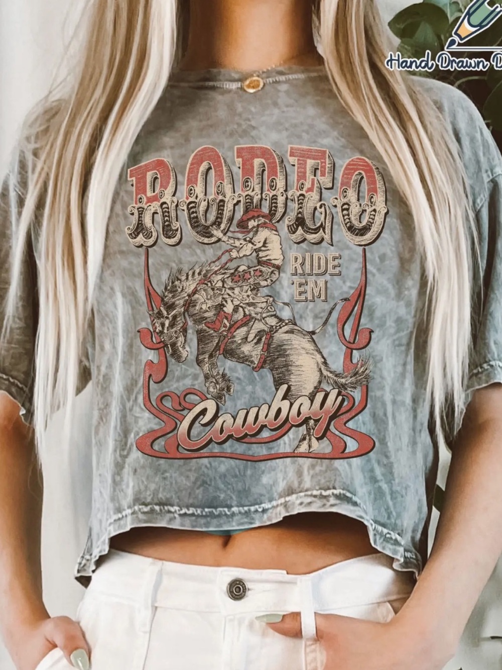 Cowboy Rodeo Graphic Cropped Tee - Gray